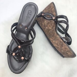 Cole Haan Brown  Medallion Keyhole Strappy Chunky Cork Wedge Retro Sandals